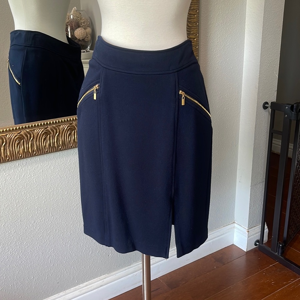 Cache Navy Skirt with Gold Zippers
